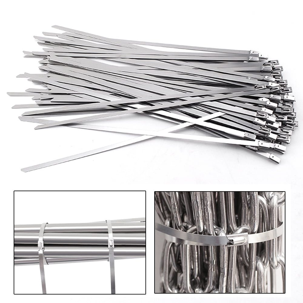 100-500pc 5"-26" Stainless Steel Metal Cable Zip Tie Low Profile UV Resistant 