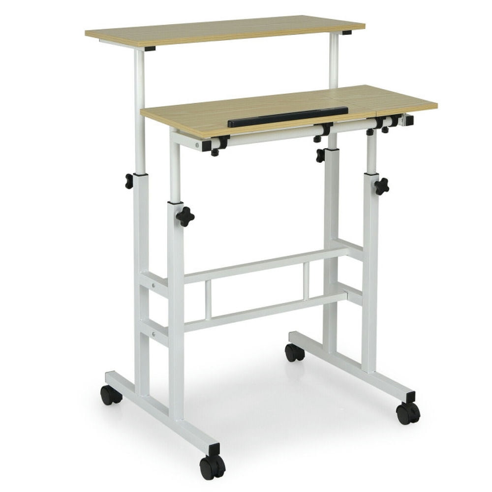 GVN Mobile Standing up Desk Adjustable Computer Desk Tilting Workstation-Natural, Office Furniture, Computer Table for Home and Office GVN Mobile Standing up Desk Adjustable Computer Desk Tilting Workstation-Natural, Office Furniture, Computer Table for Home and Office