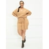 ELOQUII Elements Women's Plus Size Dolman Sleeve Tie-Waist Sweater Dress