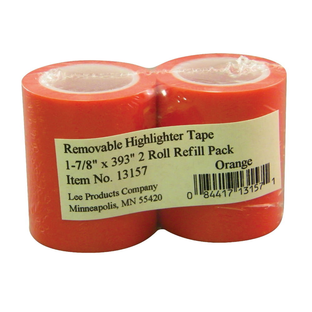 Lee Removable Highlighter Tape Refill, 17/8 in, Orange, Pack of 2
