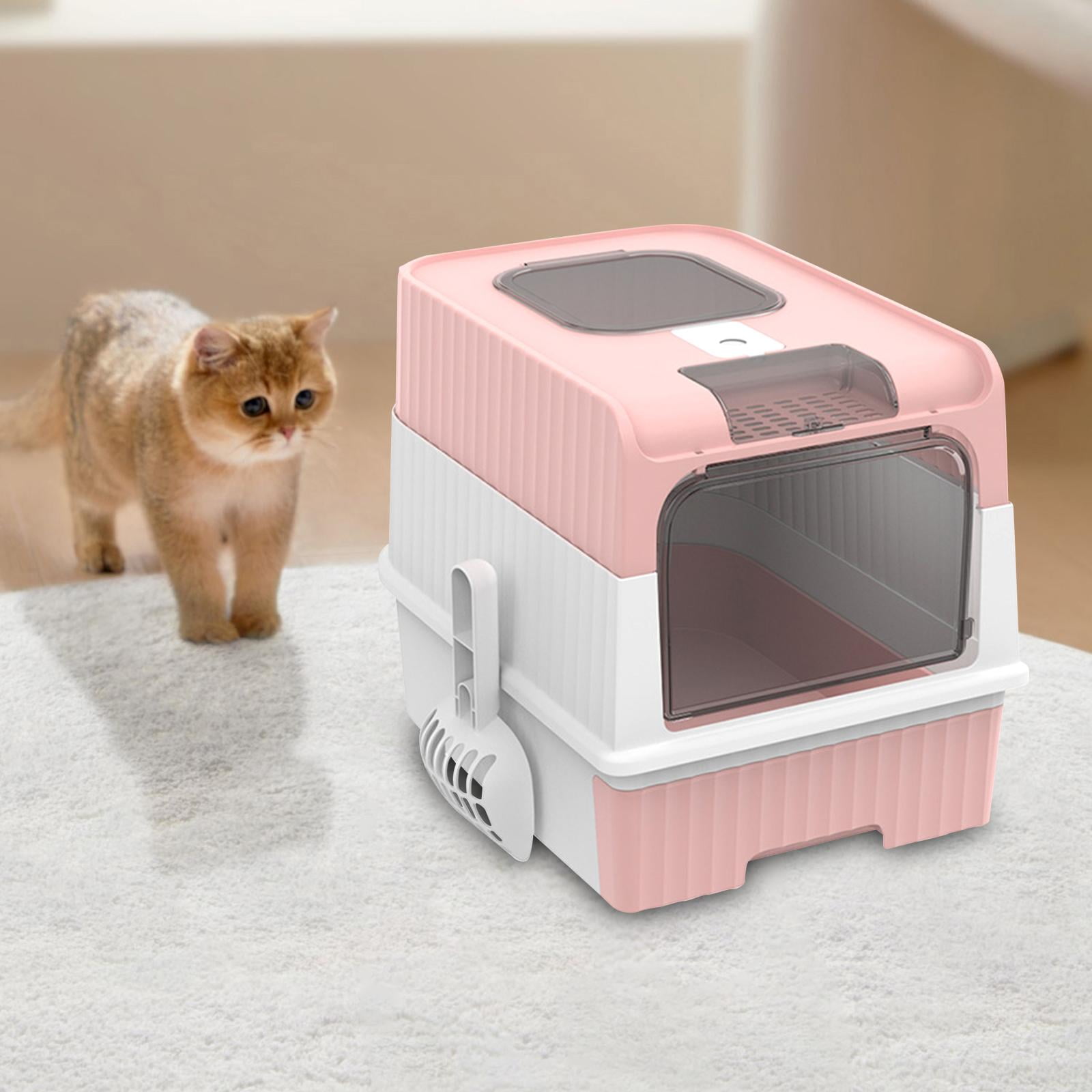 Bvdfgk Hooded Cat Litter Boxes with Fully Enclosed Easy to Clean Cats Litter Tray Large pink