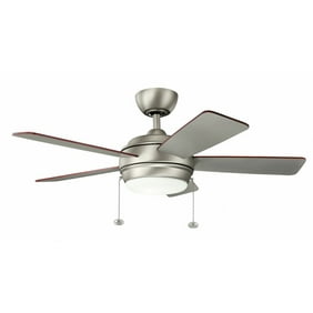 Ceiling Fan with Light Kit 13.75 inches Tall By 42 inches Wide   Brushed Nickel Finish with Silver/Walnut Blade Finish with Etched Cased Opal Glass