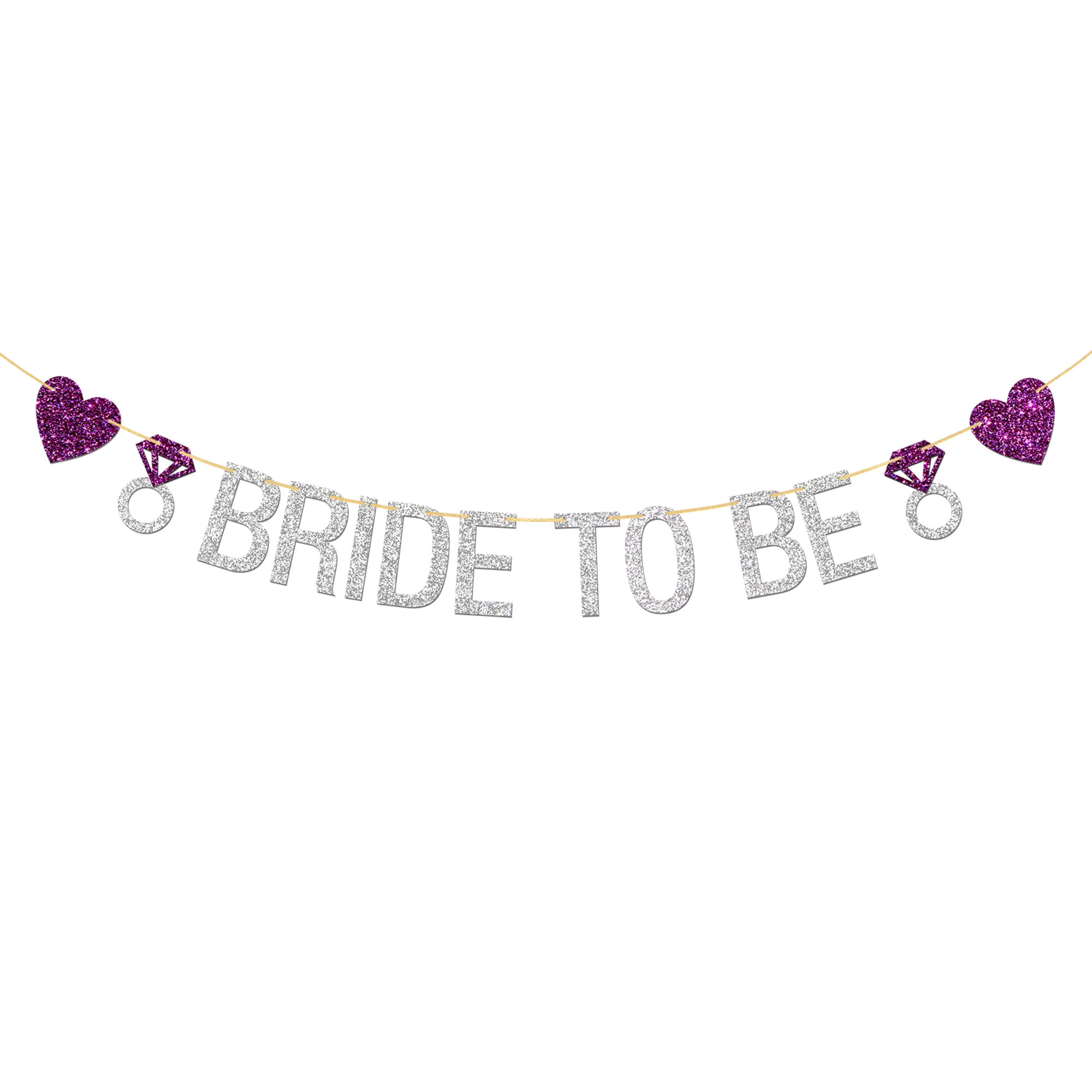 Bride to Be Banner with Diamond Ring, Silver Glitter Engagement Party