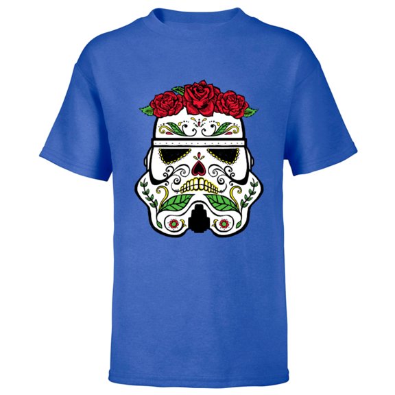 Star Wars Stormtrooper Roses Sugar Skull - Short Sleeve T-Shirt for Kids - Customized-Royal