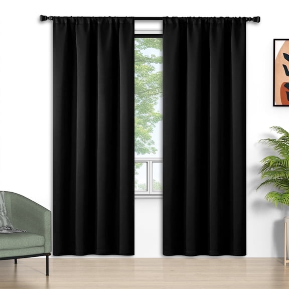 Blackout Curtains Set of 2, 52x84 inch Rod Pocket Room Darkening Curtains, Thermal Insulated Window Drapes Summer Heat, Solid Privacy Assured Curtains for Bedroom Living Room