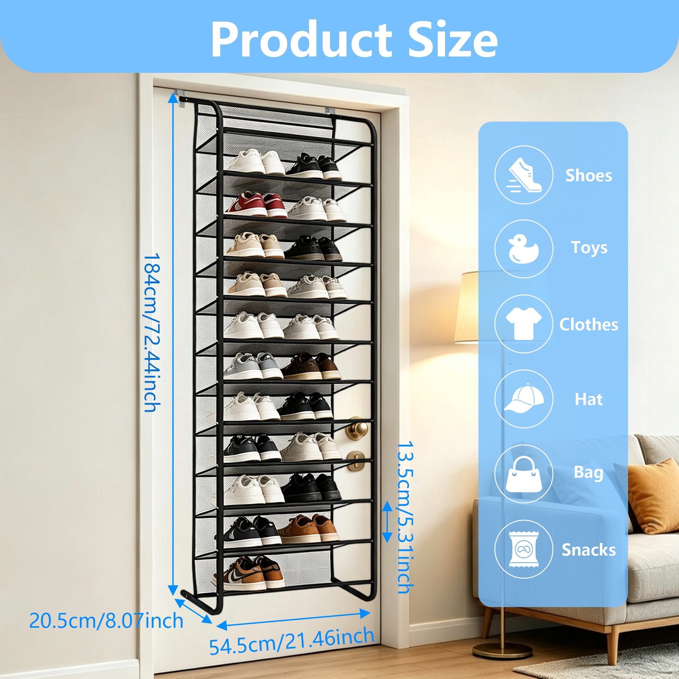Over The Door Shoe Organizer, 10 Tier Hanging Shoe Rack for Door, Mesh Shoe Storage Holder for Closet Entryway Bedroom, Multi-Purpose Hanging Storage Rack for Shoes Hats Bags
