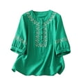 thumbnail image 2 of mfyjkho Tops De Tallas Grandes, Blusa De Lino Sintético Con Botones Bordados Y Mangas 3/4 Con Cuello Alto Para Mujer Tops Para Mujer Xxl, 2 of 8