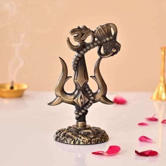 Metal Om Namah Shivay Trishul for Car Dashboard , Lord Shiva Trishul Idol with Damru , Spiritual Auto Decor & Religious Gift (5.5L x 5.5W x 12.5H cm)