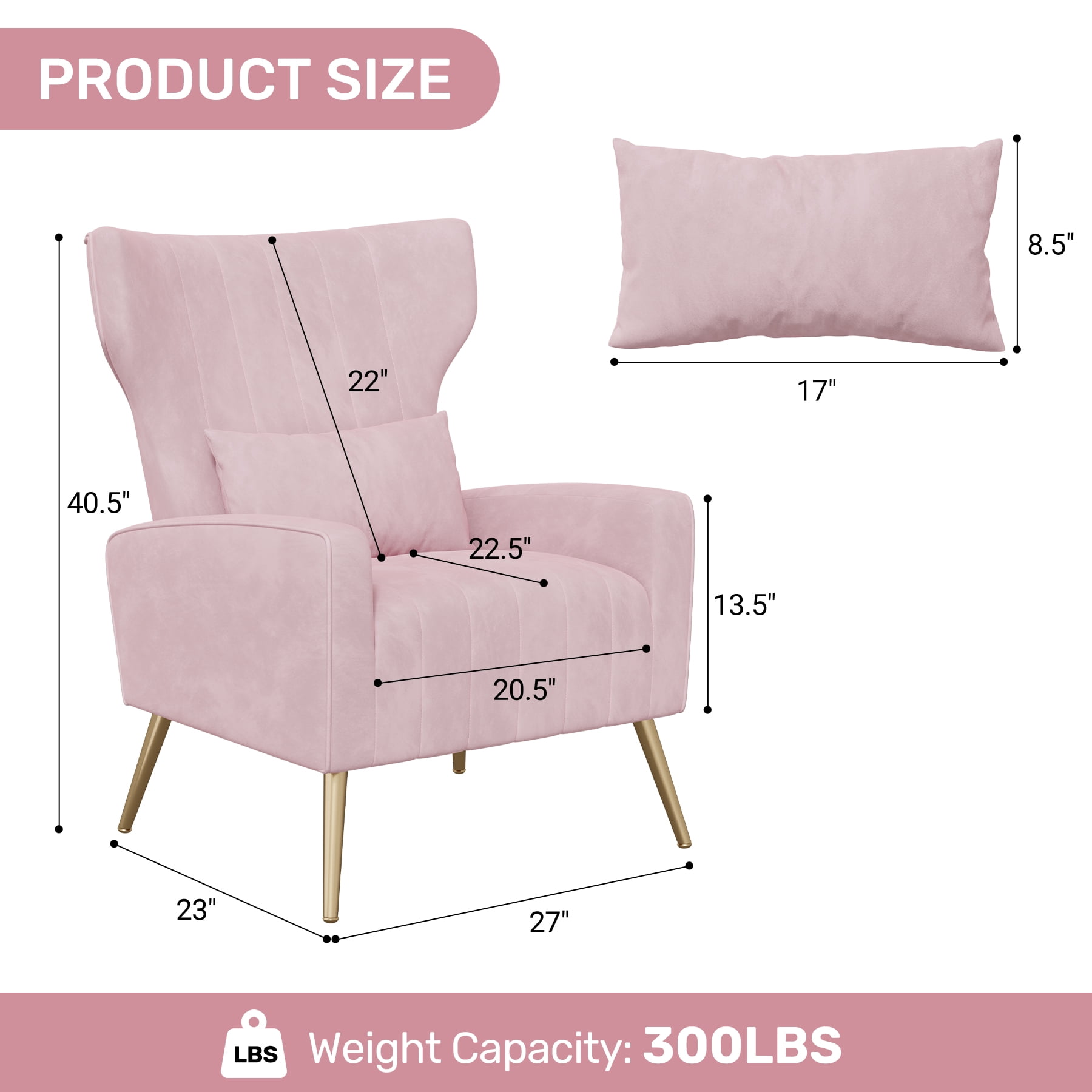 MOONMISS Velvet Accent Chair for Living Room, Modern Arm Chair with Pillow, Single Sofa Lounge Chair for Bedroom & Reading Room,Pink