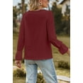 thumbnail image 5 of Lace Trim V Neck Textured Blouse, Burgundy, Medium, 5 of 5