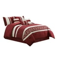 thumbnail image 1 of 7-Piece Freya Comforter Set Bedding|Scroll Embroidery Star Snowflake Embossing Pleated Stripe|Burgundy Beige|King Size, 1 of 5