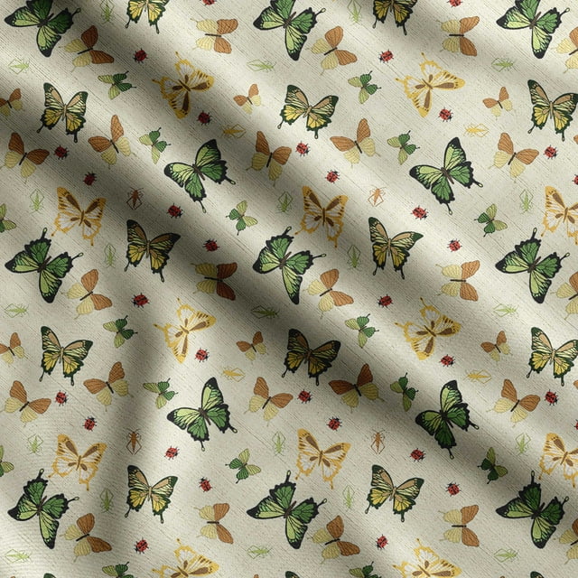 Soimoi Insect Print, Silk Fabric, Decor Sewing Fabric by The Yard 42 Inch Wide,Decorative Fabric for Shirts Suits Ties, Beige