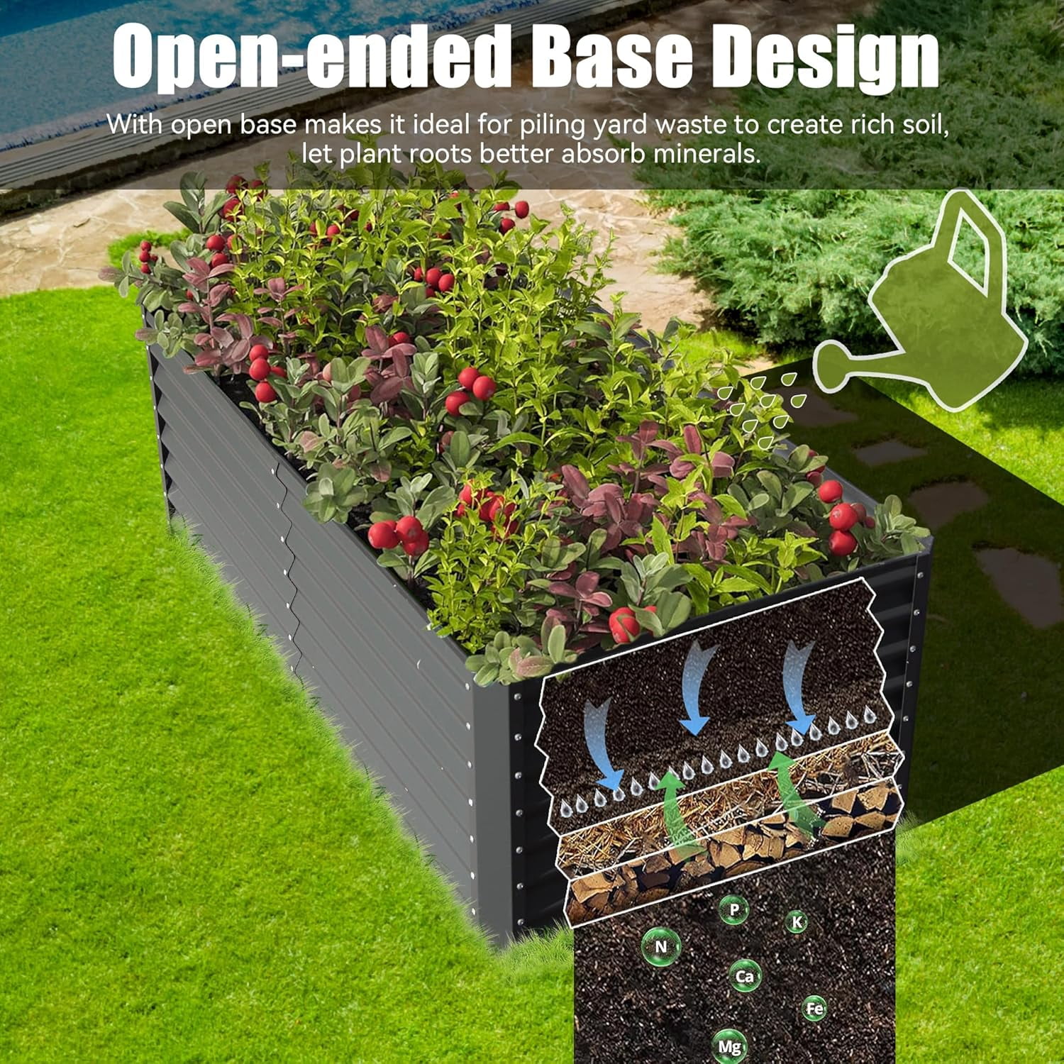 AsterOutdoor Galvanized Raised Garden Bed, Large Outdoor Metal Planter Box for Vegetables, Fruits & Flowers, Dark Grey 8x4x1.5 Ft