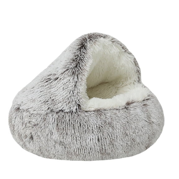 2 in 1 Soft Plush Pet Bed with Cover Round Cat Bed Pet Mattress Warm Cat Dog Sleeping Nest Cave for Small Dogs