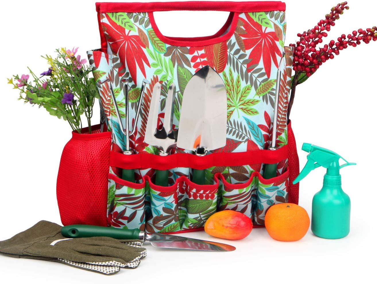 9-Piece Garden Tools Set with Gloves and Colorful Tote ...