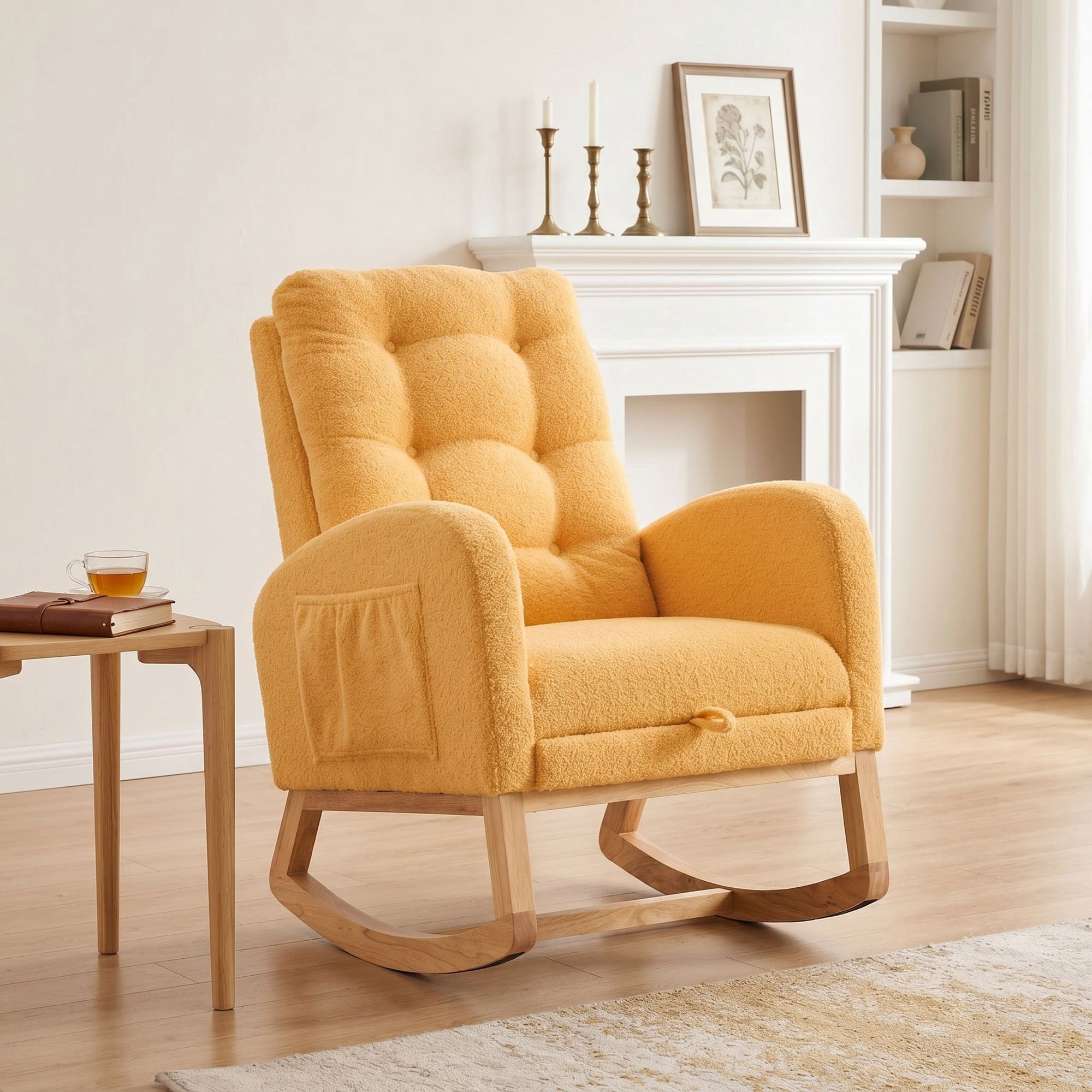 Sailvan Upholstered High Back Accent Rocking Chair with Footrest & Storage Pocket for Living Room