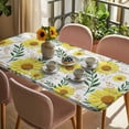 thumbnail image 3 of Yellow Daisy Table Cloths for 3 Foot Rectangle Tables, Farmhouse Country Flower Leaf Plant Wood Grain Patio Waterproof Elastic Fitted Tablecloths, Washable Rectangular Table Cover for Camping, 3 of 8
