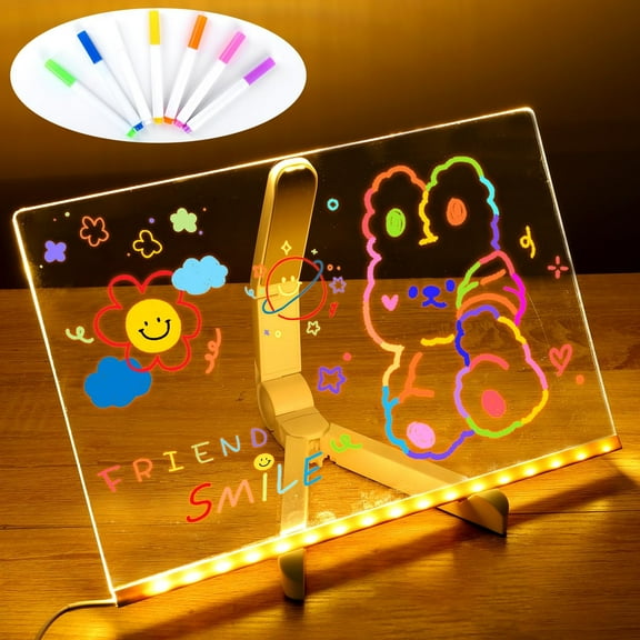 LED Note Board with Colors, Acrylic Dry Erase Board with Light, Glowing Acrylic Message Board, Light up Dry Erase Board with Stand as a Glow Memo LED Letter Board for Office Home School, 11.8"x7.9"