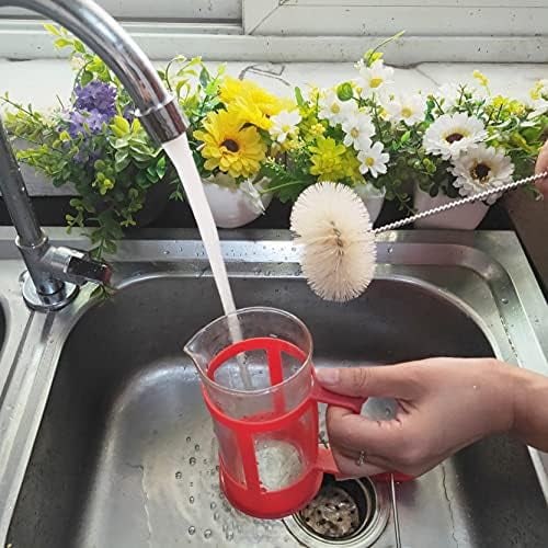 Stainless Steel Soda Bottle Cleaning Brush in Natural Boar Bristle Wool Tip, Long Handle, Flexible Bendable Thick Wire Cleaner for Narrow Neck Water Baby Bottles Straw Pipe Tube Flask (Round)