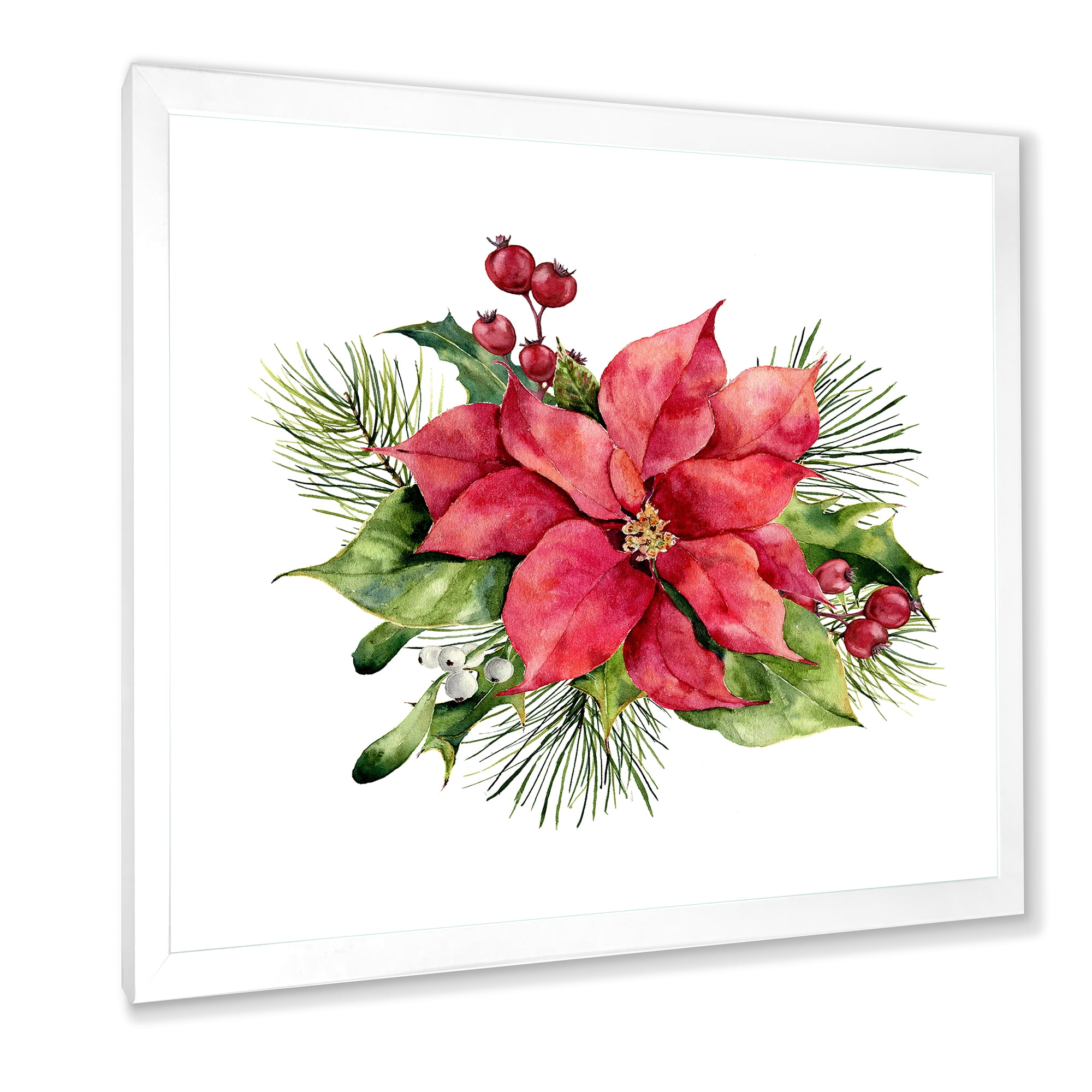 Designart 'Christmas Fir Branch and Holly Mistletoe Berries I' Traditional Framed Art Print