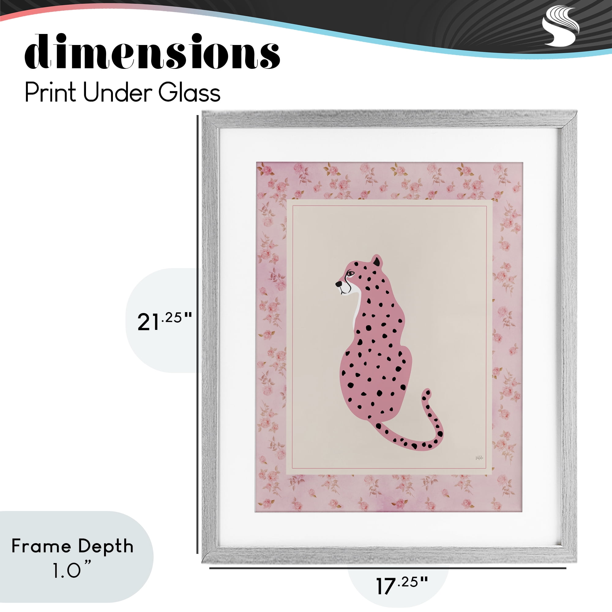 Stupell Industries Pink Sitting Cheetah with Border Gray Framed Print Under Glass, design by Natalie Carpentieri