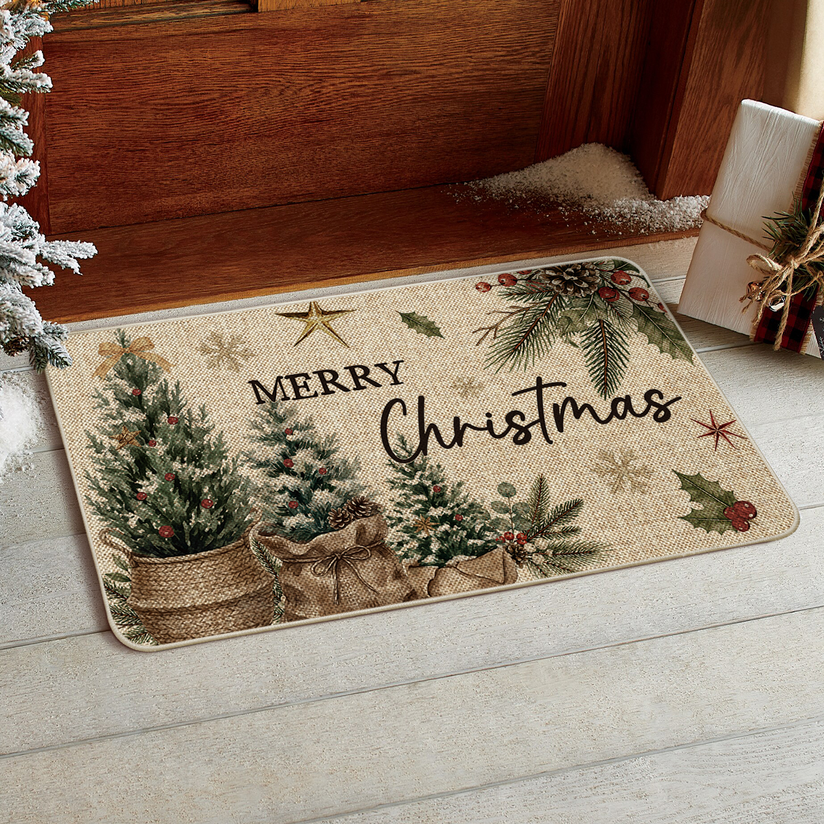 Sm:)e Pine Tree Pinecone Christmas Doormat, 17x29 Inch