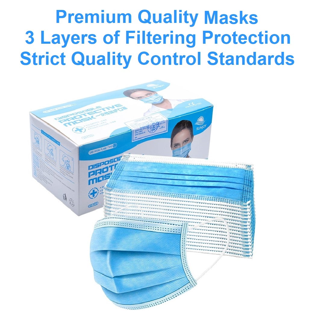 Disposable Face Mask - 50 Pack - Disposable Face Masks, 3-ply Elastic Ear Loop Filter Mask