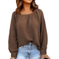 thumbnail image 3 of Blusa de manga larga con cuello cuadrado para mujer, suéter informal holgado a la moda con hombros caídos de Color puro, 3 of 6