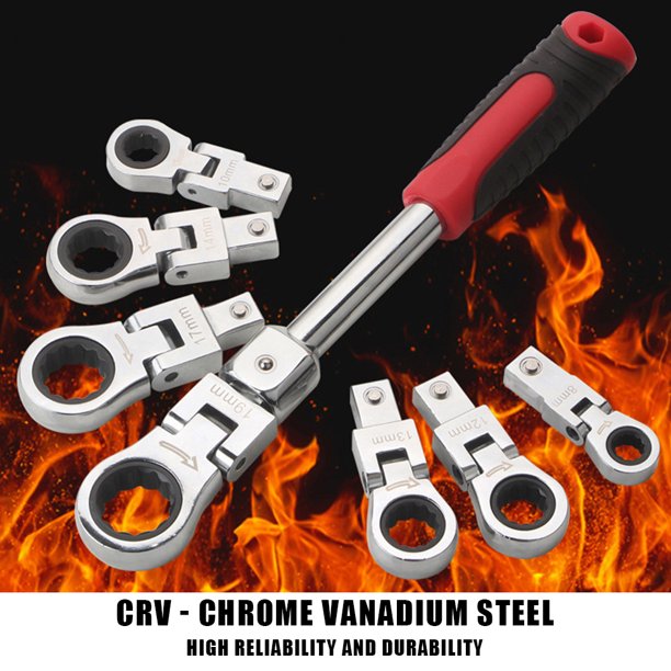 Juego de llaves de trinquete de cabeza flexible de 20 piezas de acero al cromo vanadio de 8-19 mm para reparaciones en el hogar