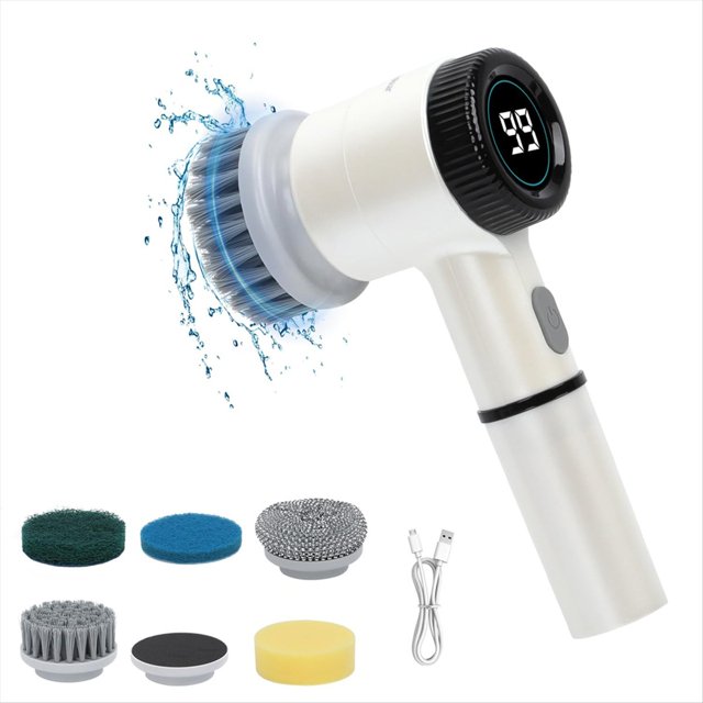 Cepillo de Limpieza Eléctrico, Fregador Giratorio para Baño, Cepillo de Limpieza Inalámbrico con 5 Cabezales de Limpieza, para Baño, Cocina