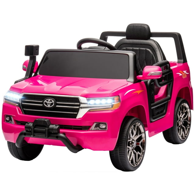 CoSoTower 12V Toyota LAND CRUISER Licensed Kids Car w Remote Control, Four Wheel Spring Suspension, Soft Start, LED Light, Pink