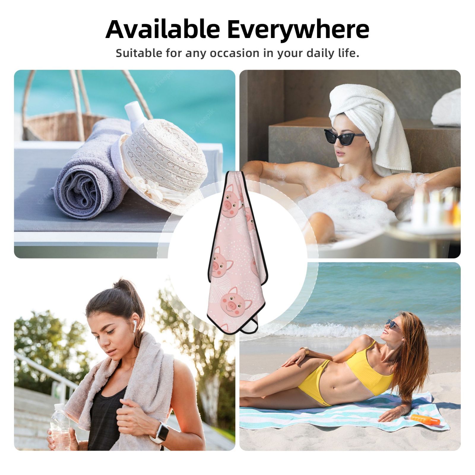 Cotton Bath Towels for Bathroom - Cute Pig Face Microfiber Quick Dry Towels for Body Bath Sheets, Personalized Beach Towel, Soft Shower Towels for Travel Home Beach 27*55in