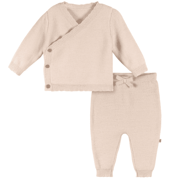Pink 2 Piece Knit Long Sleeves Cardigan Top and Pant Set, 0/3 Months-6/9 Months