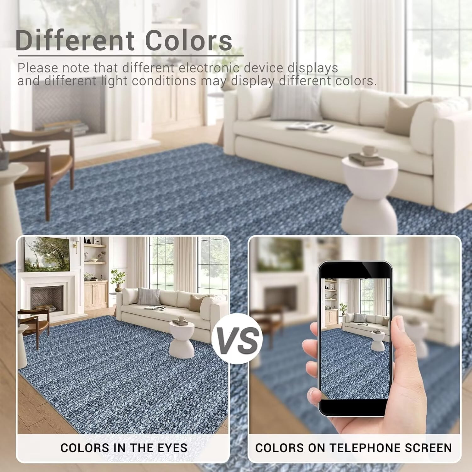Hasoo Area Rug 9' x 12' Rugs for Living Room Chic Imitation Braided Print Soft Velvet Rug Non Slip Carpet for Bedroom, Navy