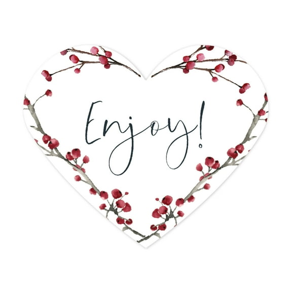 Koyal Wholesale Winter Snowy Woodland Forest Watercolor Wedding Party Collection, Heart Label Stickers, Enjoy, 75-Pack