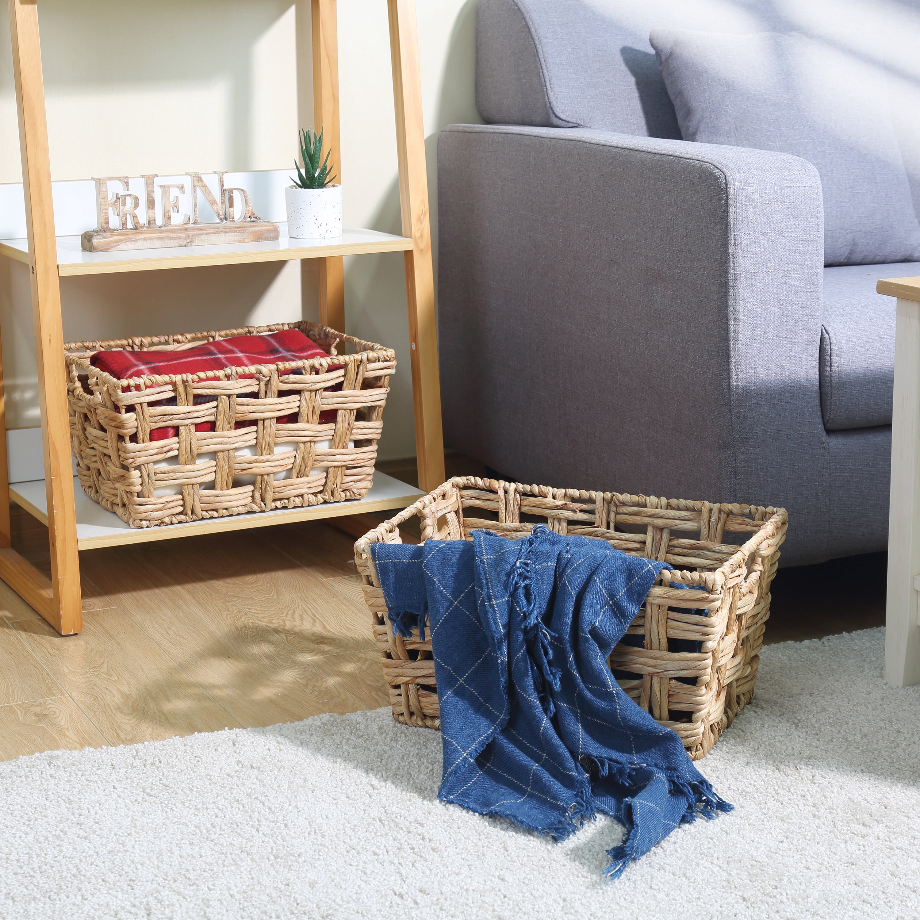 Better Homes & Gardens Medium Hyacinth Twist Storage Basket with Handles, 2 Pack