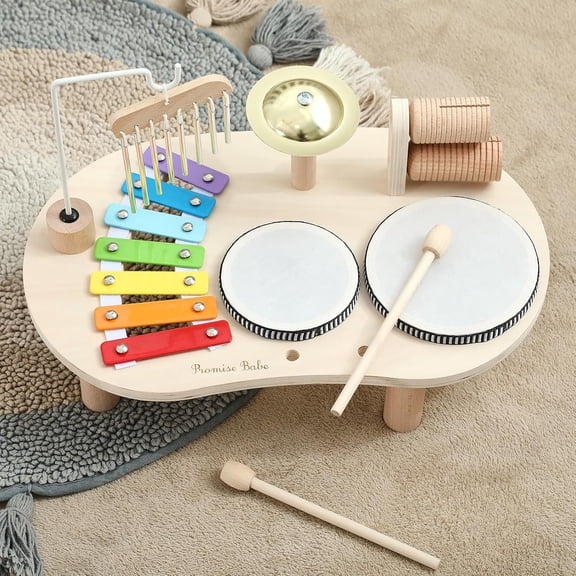 Youuys Wooden Drum Set for Kids Ages 3 , Xylophone, Cymbal, Chime and Percussion Toys