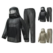 safuny Unisex 2 Piece Mosquito Net Suit Hood Pulloverpants Set Lightweight Breathable Mesh Fishing Farming Gardening Outfit Sweatsuits Spring Tracksuits Pockets Black M