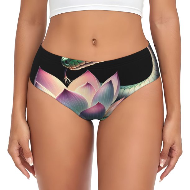 Balery Snake Holding A Lotus Ropa Interior de Algodón para Mujer con Dibujo – Braguitas Cómodas y Elásticas, Estilo Clásico-XX-Large