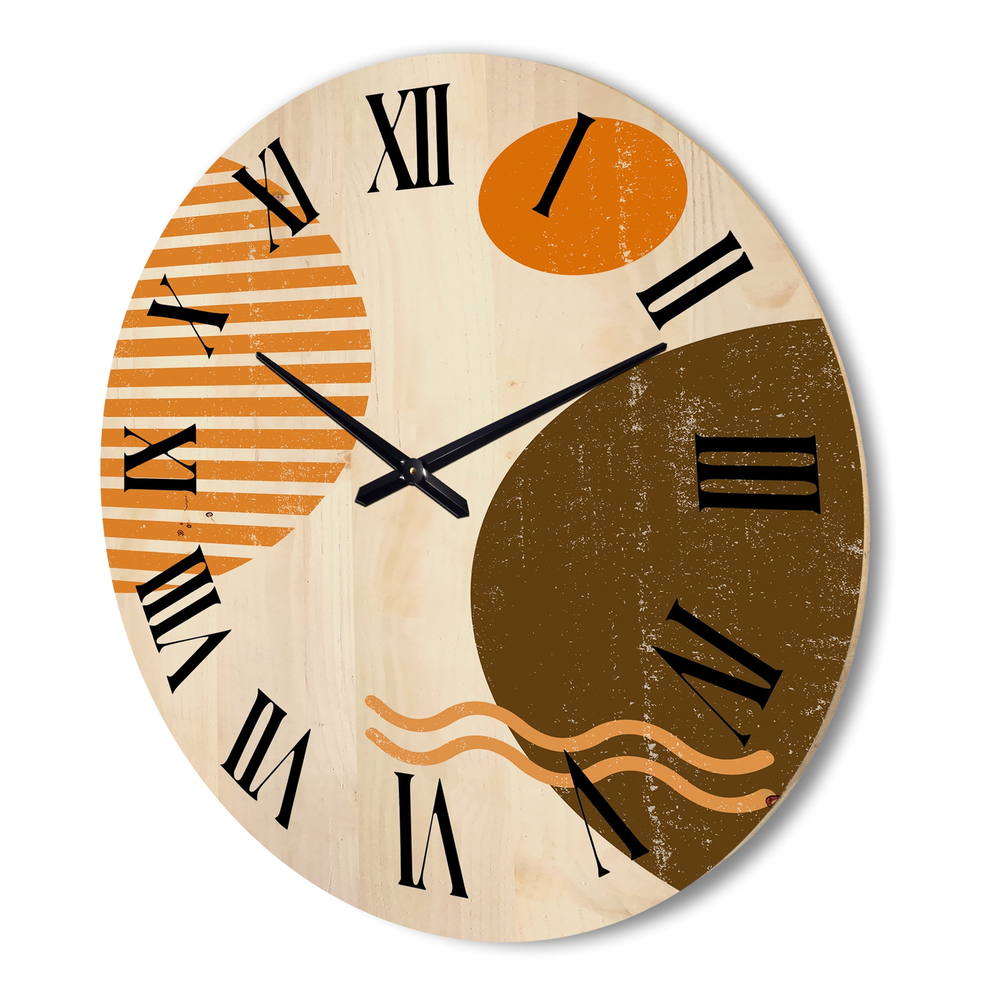 Designart 'Abstract Minimal Moon and Sun In Earth Tones III' Modern Wood Wall Clock