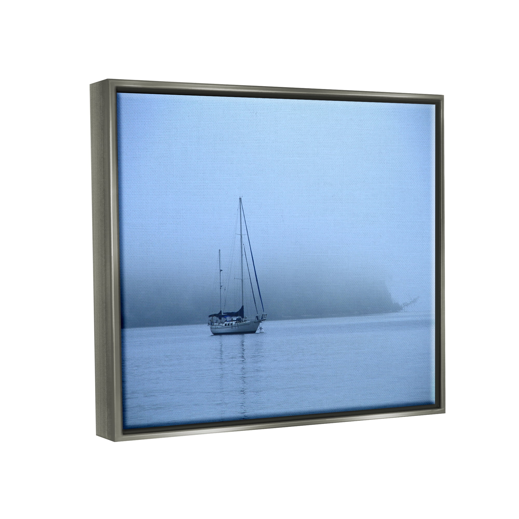 Stupell Industries Foggy Boat Sailing Landscape Photography Gray Floater Framed Canvas Art Print Wall Art, 31 x 25