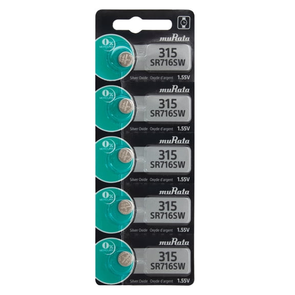 Murata 315 (sr716) Silver Oxide Button Battery, Pk/5