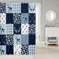 thumbnail image 2 of Manfei Vintage Deer Shower Curtain 72Wx84L, Fashion Plaid Buffalo Bathroom Shower Curtain, White Navy, 2 of 5