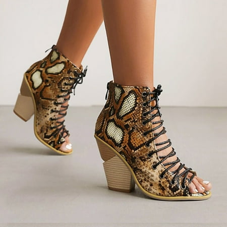 

Herrnalise Women s Shoes Non-slip Thick High Heels Casual Lace-up Pointed Toe Sandals Serpentine Boots Shoes for Womem