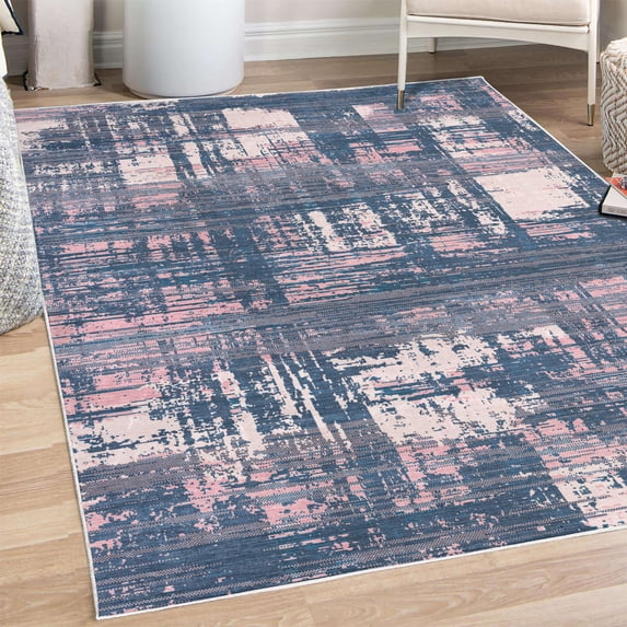 Modern Decorative Rug, Grunge Style Abstract Weathered Shapes Pixel Striped Stains Design, Quality Carpet for Bedroom Dorm and Living Room, 6 Sizes, Petrol Blue, by Ambesonne