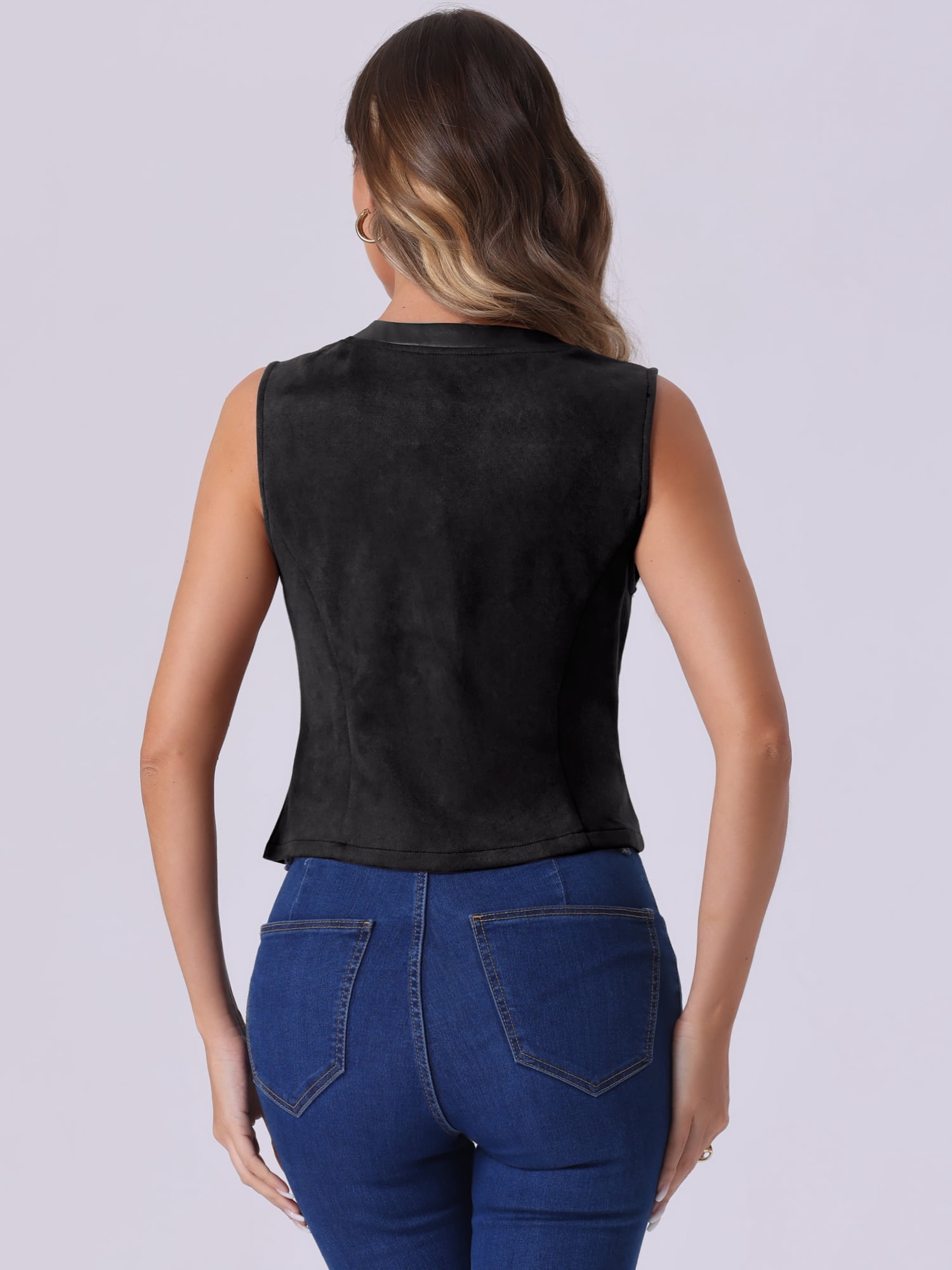 DARING DIVA Women's Vintage V Neck Faux Suede Button Down Sleeveless Jacket Vest XS Black