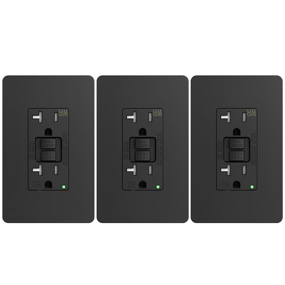 3 Pack GFCI Outlet 20 Amp with Thinner Design, Weather Resistant (WR), Self-Test GFI Receptacles with LED Indicator, Wall Plates and Screws Included, Indoor or Outdoor, ETL Listed, Black