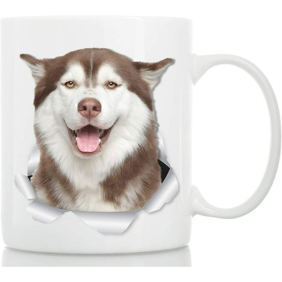 Happy Husky Mug - Ceramic Siberain Husky Cofee Mug - Perfect Siberian Husky Gifts for Husky Mom and Dad - Funny Cute Husky Dog Mug for Dog Lovers (11oz)