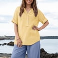 thumbnail image 5 of Womens Work Clothes Kelon Short Sleeve Blouses for Women V Neck Linen Cotton Fashion Boho Clothes Dressy Casual Trendy Clothes, 4XL, 5 of 7
