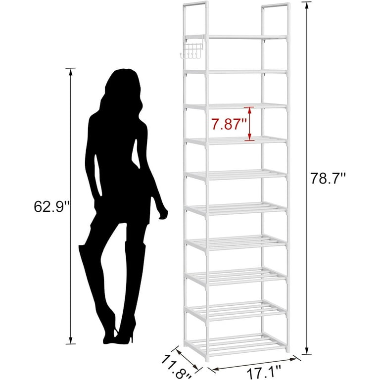 Metal Shoe Rack Organizer 10 Tiers Tall Shoe Rack 20 24 Pairs Narrow Shoe Racks for Closets Entryway Vertical Shoe and Boots Organizer Storage Sturdy